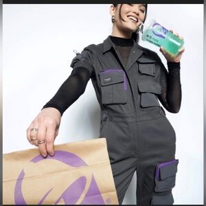 Wildfang Charcoal x Taco Bell Limited Edition Utility Jumpsuit | Violet Details